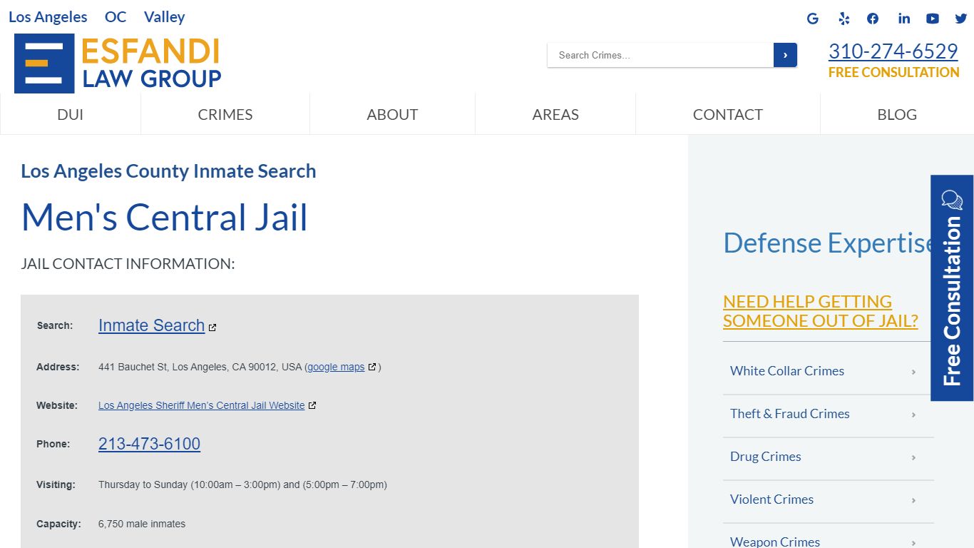 Los Angeles County Inmate Search - Men's Central Jail - Esfandi Law Group